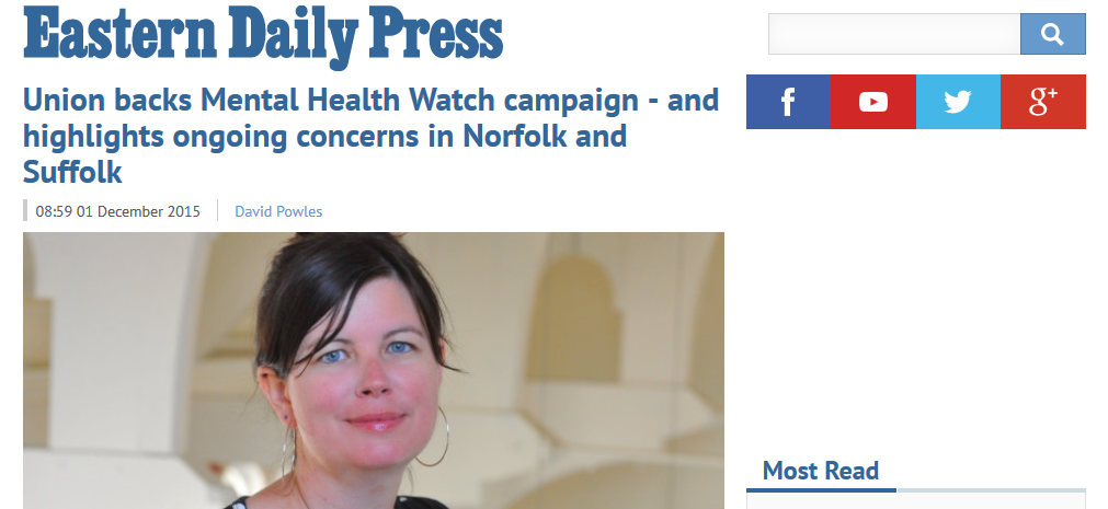 EDP Union backs Mental Health Watch campaign - and highlights ongoing concerns in Norfolk and Suffolk