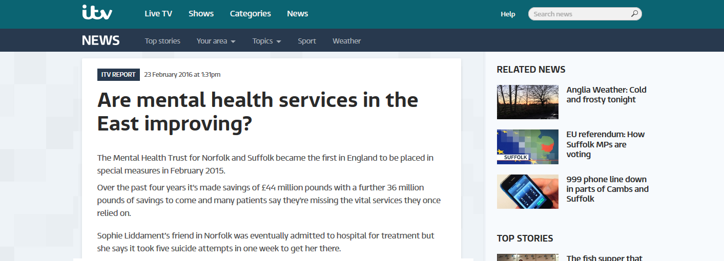 itv NEWS Anglia Are mental health services in the East improving