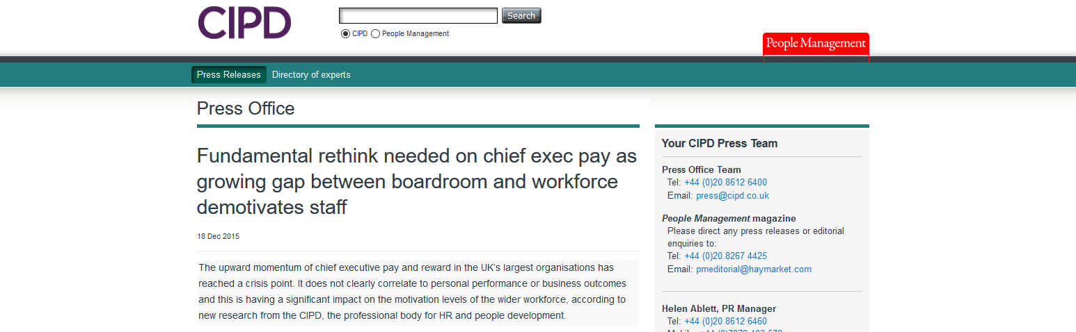CIPD Fundamental rethink needed on chief exec pay as growing gap between boardroom and workforce demotivates staff