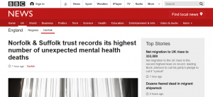 BBC News: Norfolk & Suffolk trust records its highest number of unexpected mental health deaths