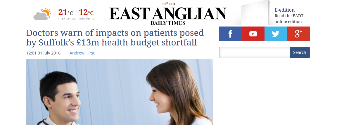 EADT Doctors warn of impacts on patients posed by Suffolks £13m health budget shortfall