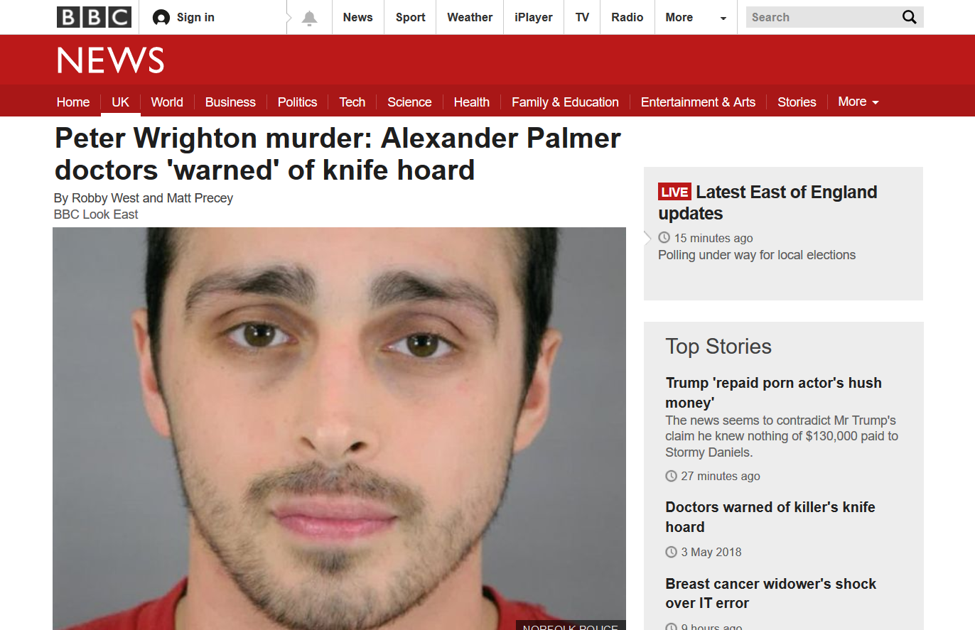 Bbc News Peter Wrighton Murder Alexander Palmer Doctors Warned Of Knife Hoard Norfolk Suffolk Mental Health Crisis